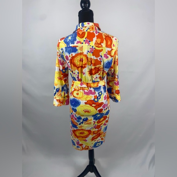 Shirt Dress Colorful Collar Shirt Liz Claiborne Size 12 w/ belt Red Yellow Blue - Picture 6 of 13